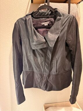Vince Black Leather Draped Collar Jacket